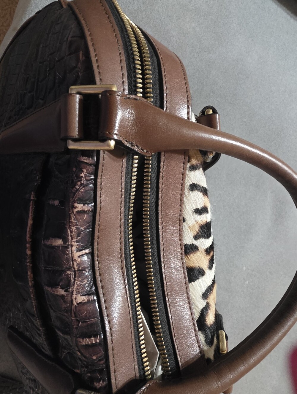 Brahmin Leopard Haircalf Satchel with Matching Wallet in Brown and Cream - Picture 8 of 12